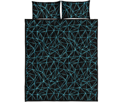 Black And Blue Geometric Mosaic Print Quilt Bed Set
