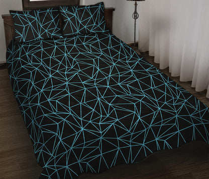 Black And Blue Geometric Mosaic Print Quilt Bed Set