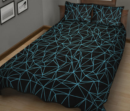 Black And Blue Geometric Mosaic Print Quilt Bed Set