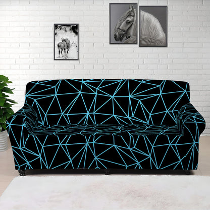 Black And Blue Geometric Mosaic Print Sofa Cover