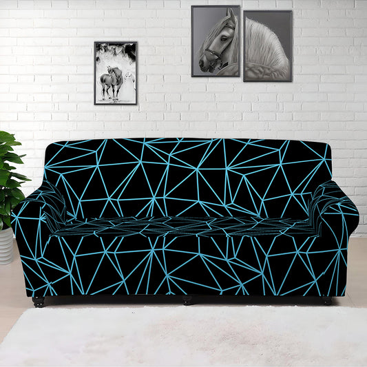 Black And Blue Geometric Mosaic Print Sofa Cover