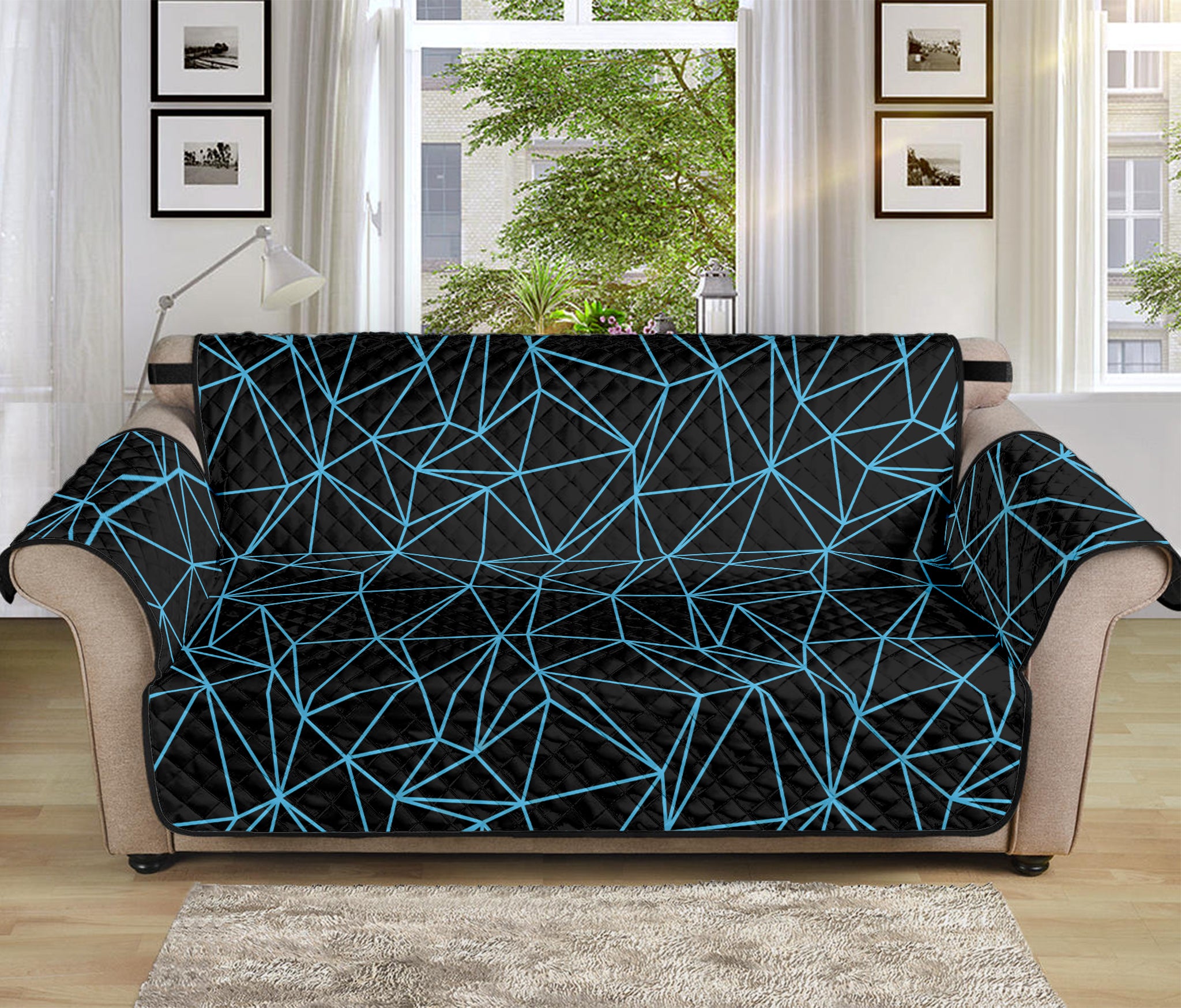 Black And Blue Geometric Mosaic Print Sofa Protector