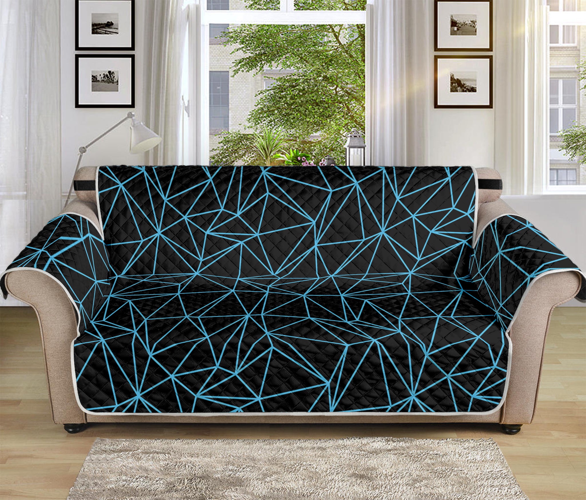 Black And Blue Geometric Mosaic Print Sofa Protector