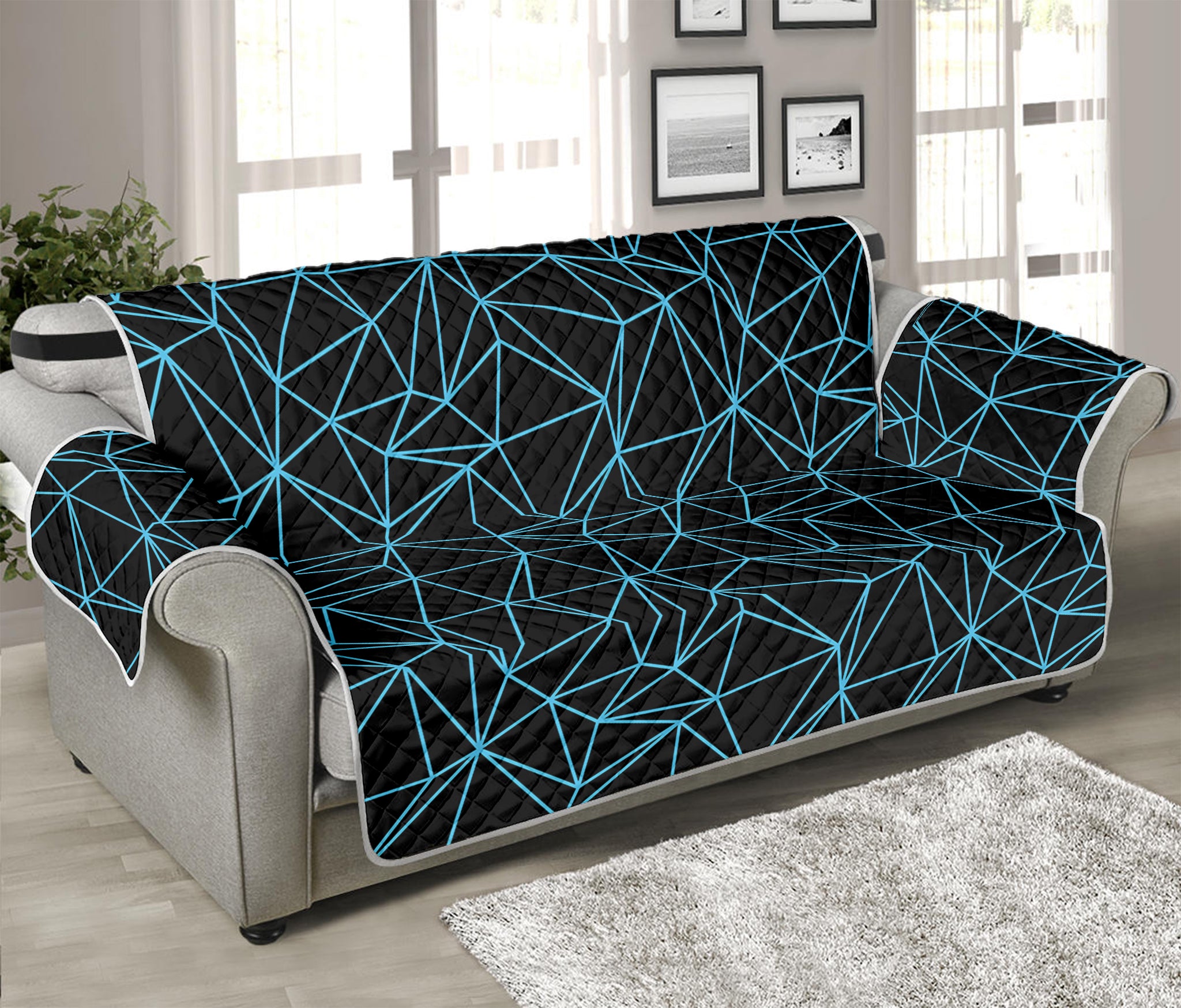 Black And Blue Geometric Mosaic Print Sofa Protector