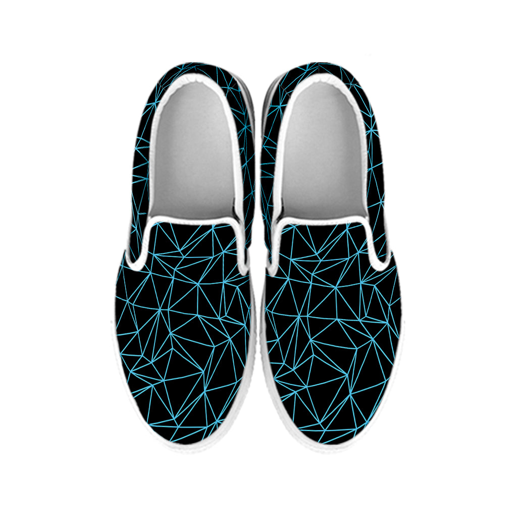 Black And Blue Geometric Mosaic Print White Slip On Shoes