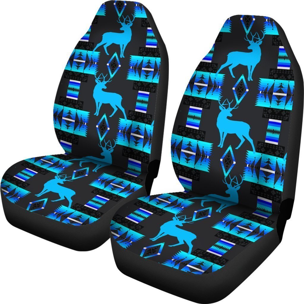 Black And Blue Native Deer Universal Fit Car Seat Covers GearFrost