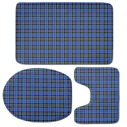 Black And Blue Tartan Pattern Print 3 Piece Bath Mat Set
