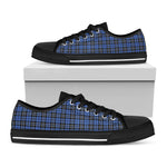 Black And Blue Tartan Pattern Print Black Low Top Shoes