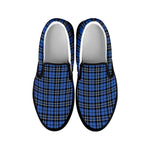 Black And Blue Tartan Pattern Print Black Slip On Shoes