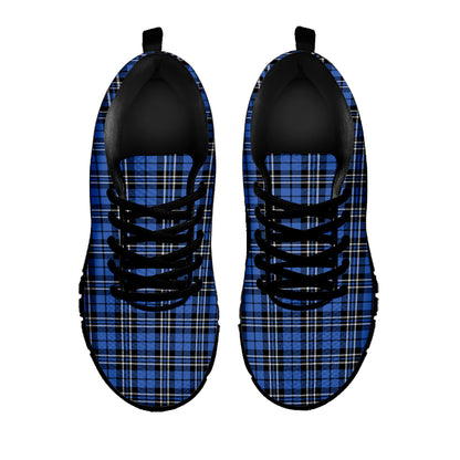 Black And Blue Tartan Pattern Print Black Sneakers