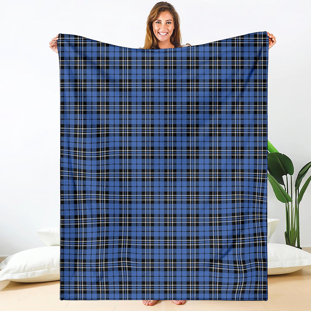 Black And Blue Tartan Pattern Print Blanket