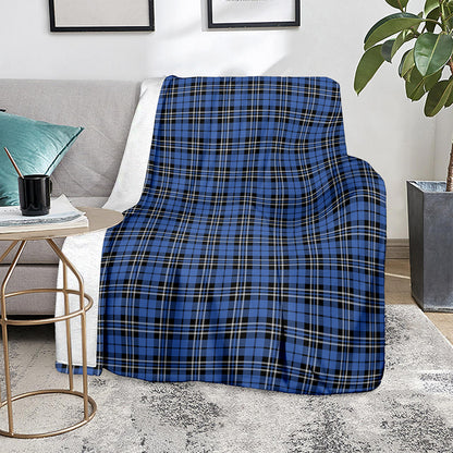 Black And Blue Tartan Pattern Print Blanket