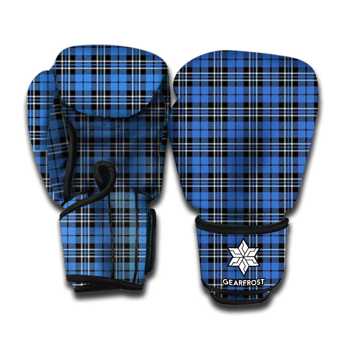 Black And Blue Tartan Pattern Print Boxing Gloves