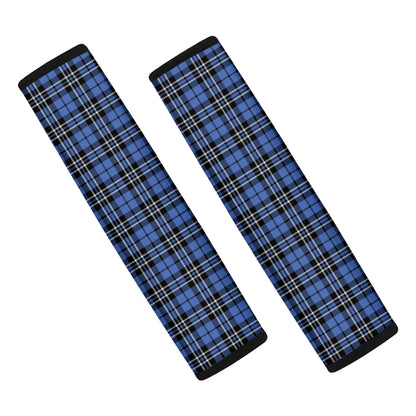 Black And Blue Tartan Pattern Print Car Seat Belt Covers