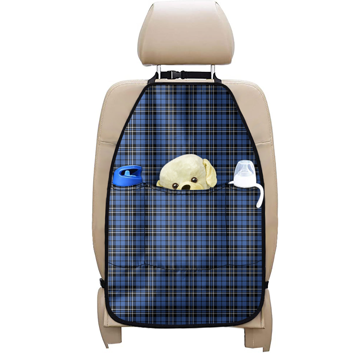 Black And Blue Tartan Pattern Print Car Seat Organizers