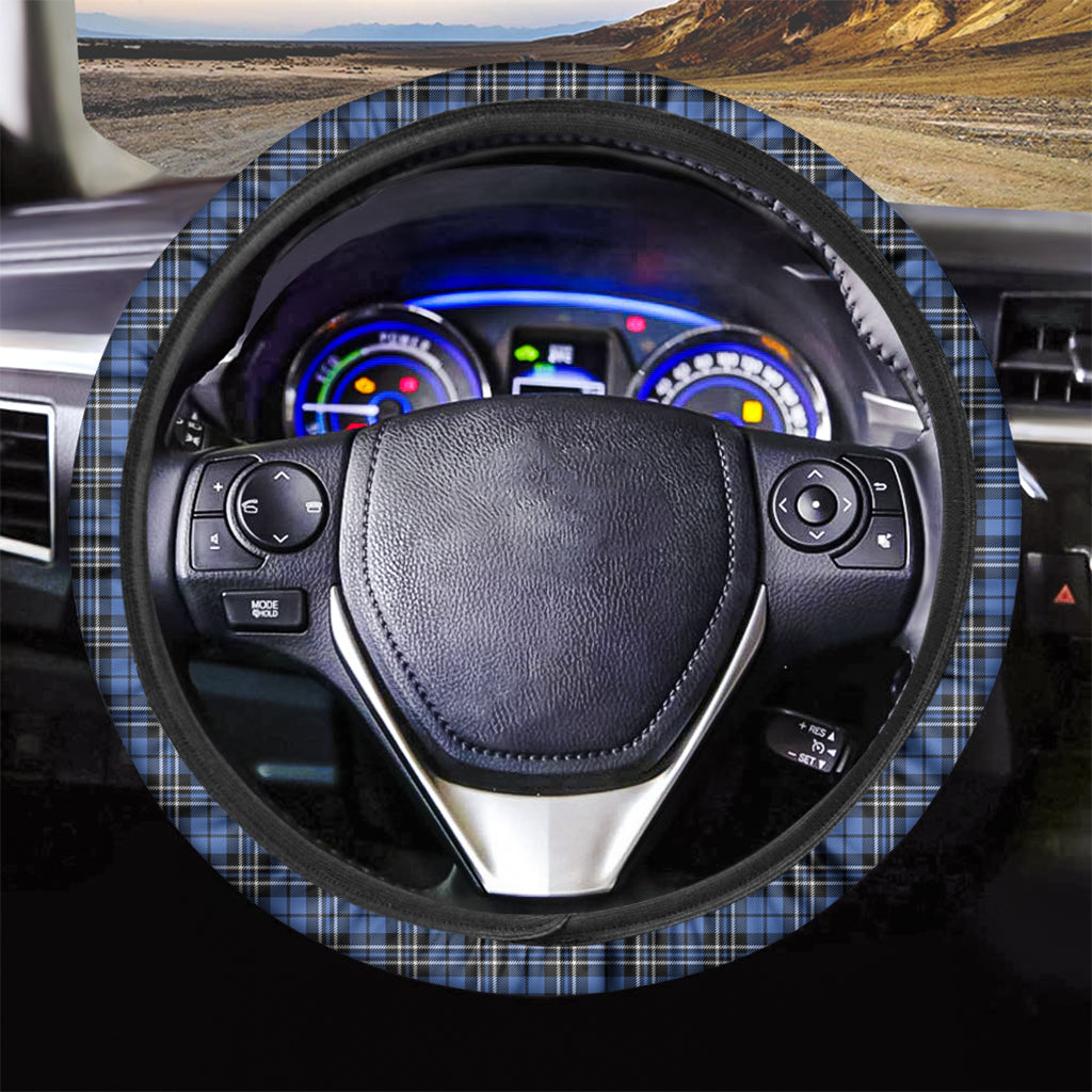 Black And Blue Tartan Pattern Print Car Steering Wheel Cover