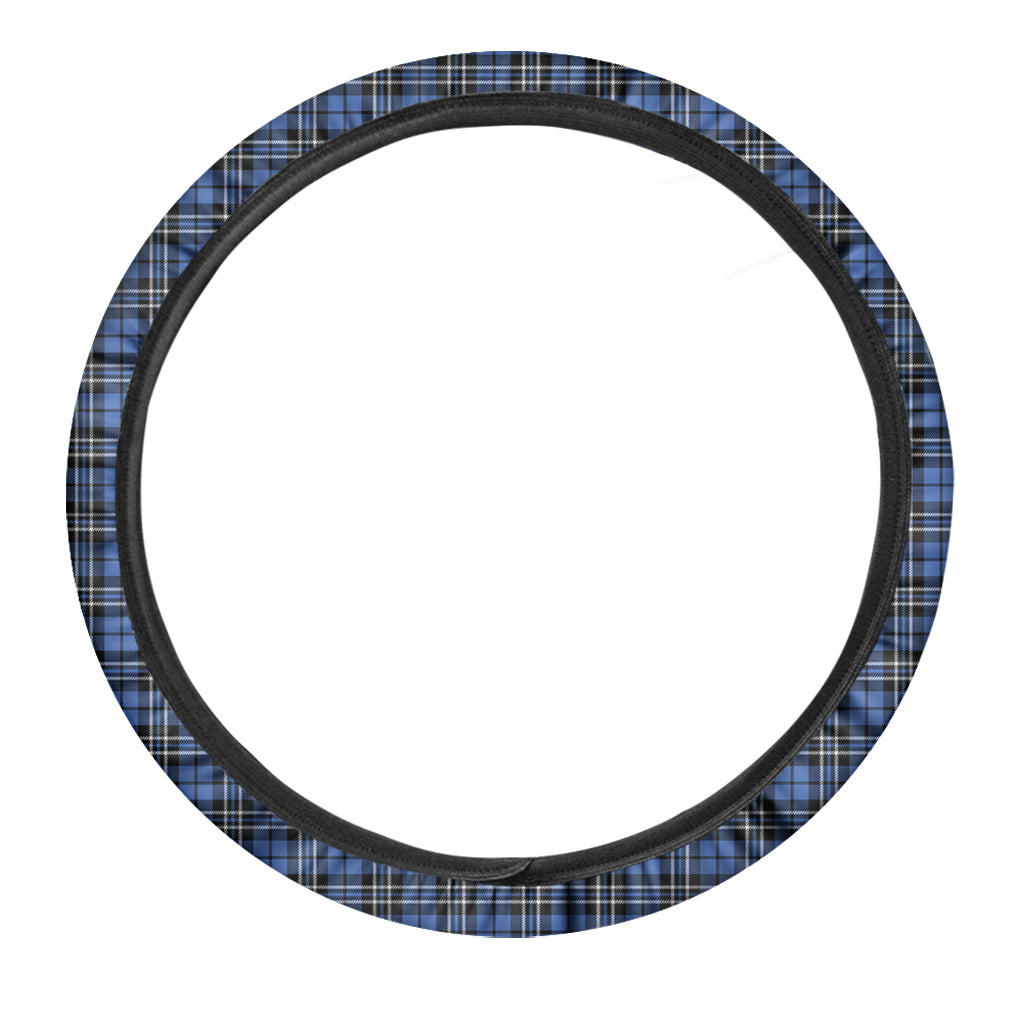 Black And Blue Tartan Pattern Print Car Steering Wheel Cover