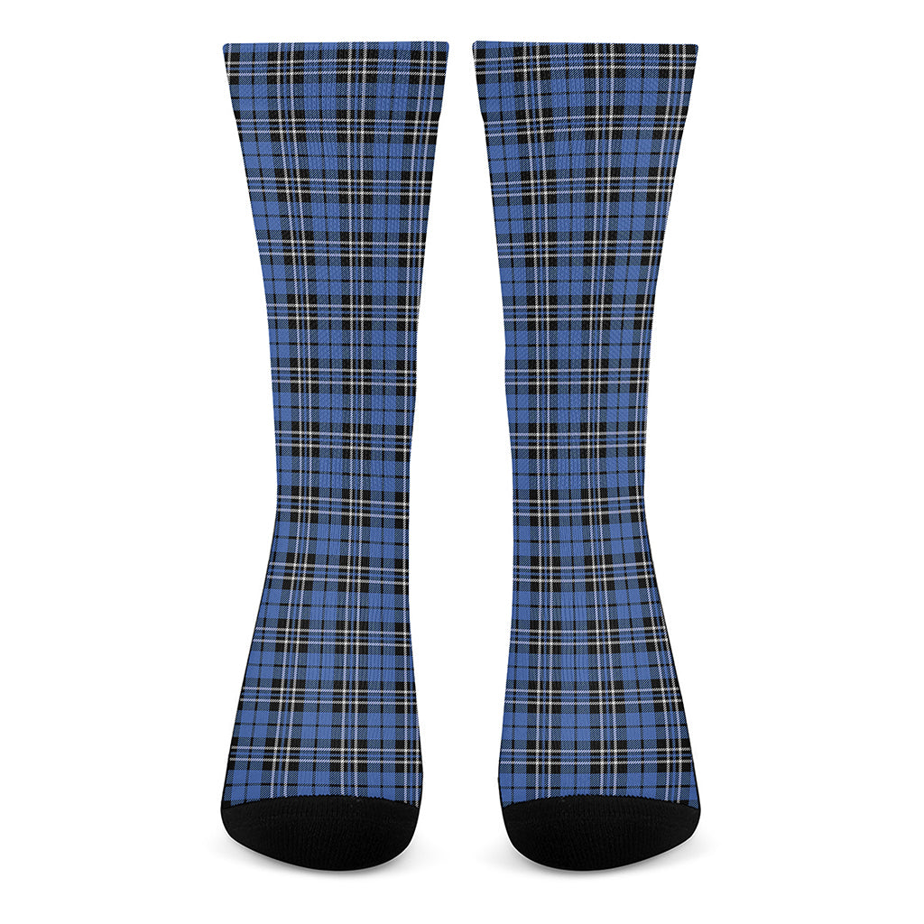 Black And Blue Tartan Pattern Print Crew Socks