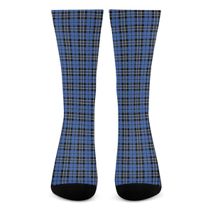 Black And Blue Tartan Pattern Print Crew Socks