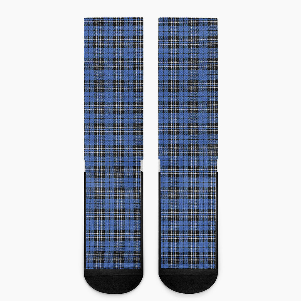 Black And Blue Tartan Pattern Print Crew Socks