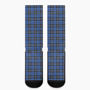 Black And Blue Tartan Pattern Print Crew Socks