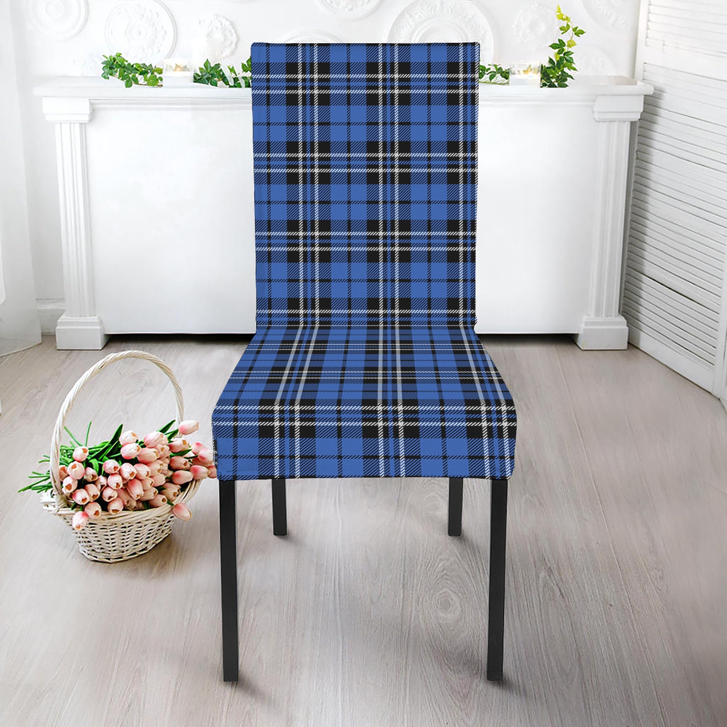 Black And Blue Tartan Pattern Print Dining Chair Slipcover