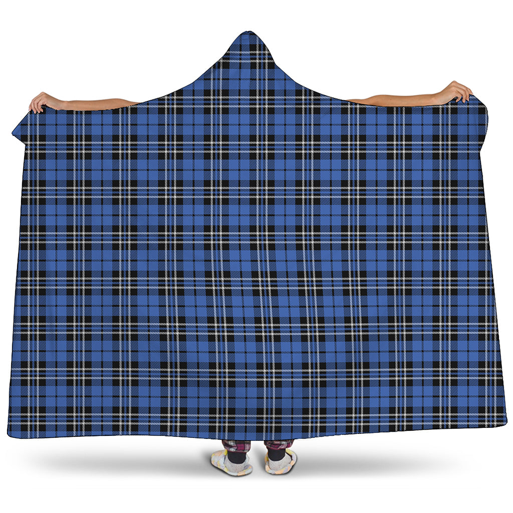 Black And Blue Tartan Pattern Print Hooded Blanket