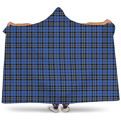 Black And Blue Tartan Pattern Print Hooded Blanket