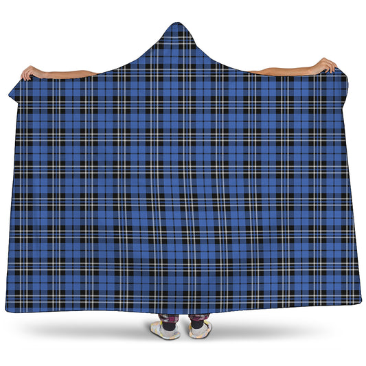 Black And Blue Tartan Pattern Print Hooded Blanket