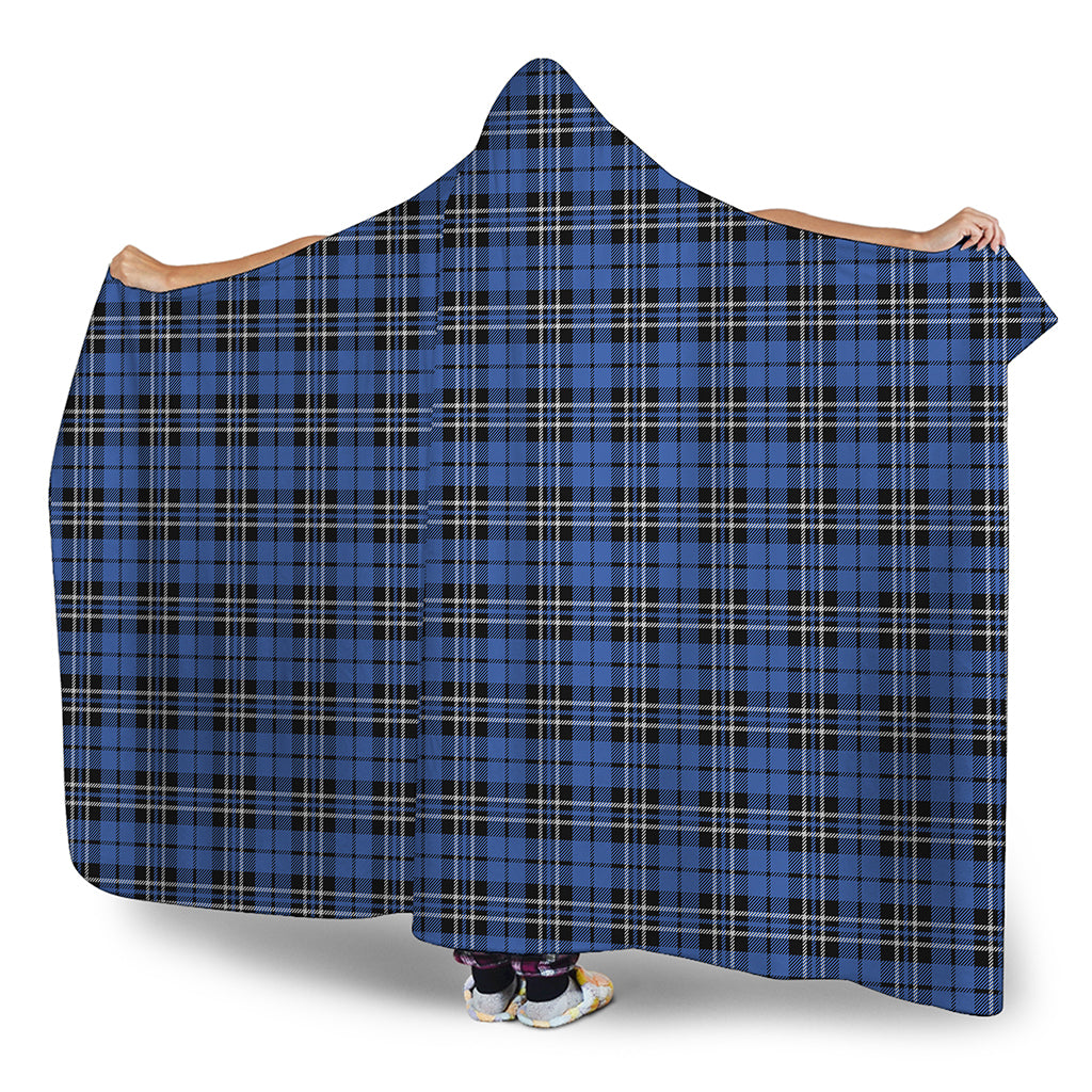 Black And Blue Tartan Pattern Print Hooded Blanket