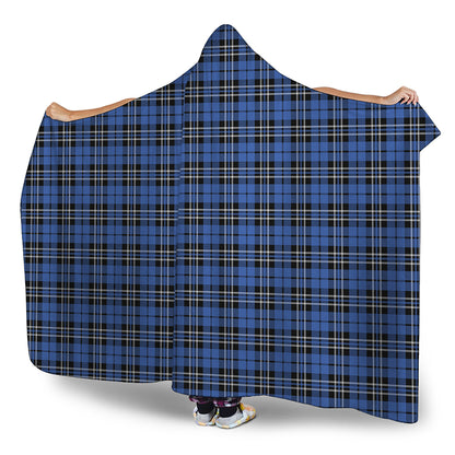 Black And Blue Tartan Pattern Print Hooded Blanket