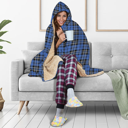 Black And Blue Tartan Pattern Print Hooded Blanket