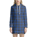 Black And Blue Tartan Pattern Print Pullover Hoodie Dress