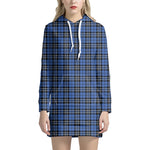 Black And Blue Tartan Pattern Print Hoodie Dress