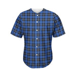 Black And Blue Tartan Pattern Print Men's Baseball Jersey