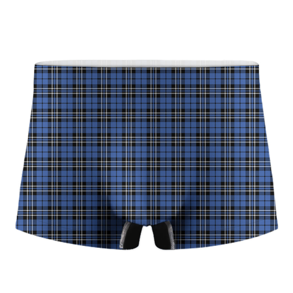 Black And Blue Tartan Pattern Print Men's Boxer Briefs