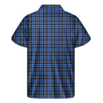 Black And Blue Tartan Pattern Print Men's Short Sleeve Shirt