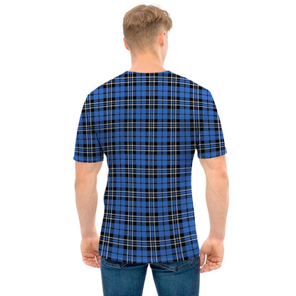 Black And Blue Tartan Pattern Print Men's T-Shirt