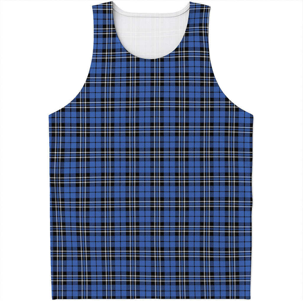 Black And Blue Tartan Pattern Print Men's Tank Top