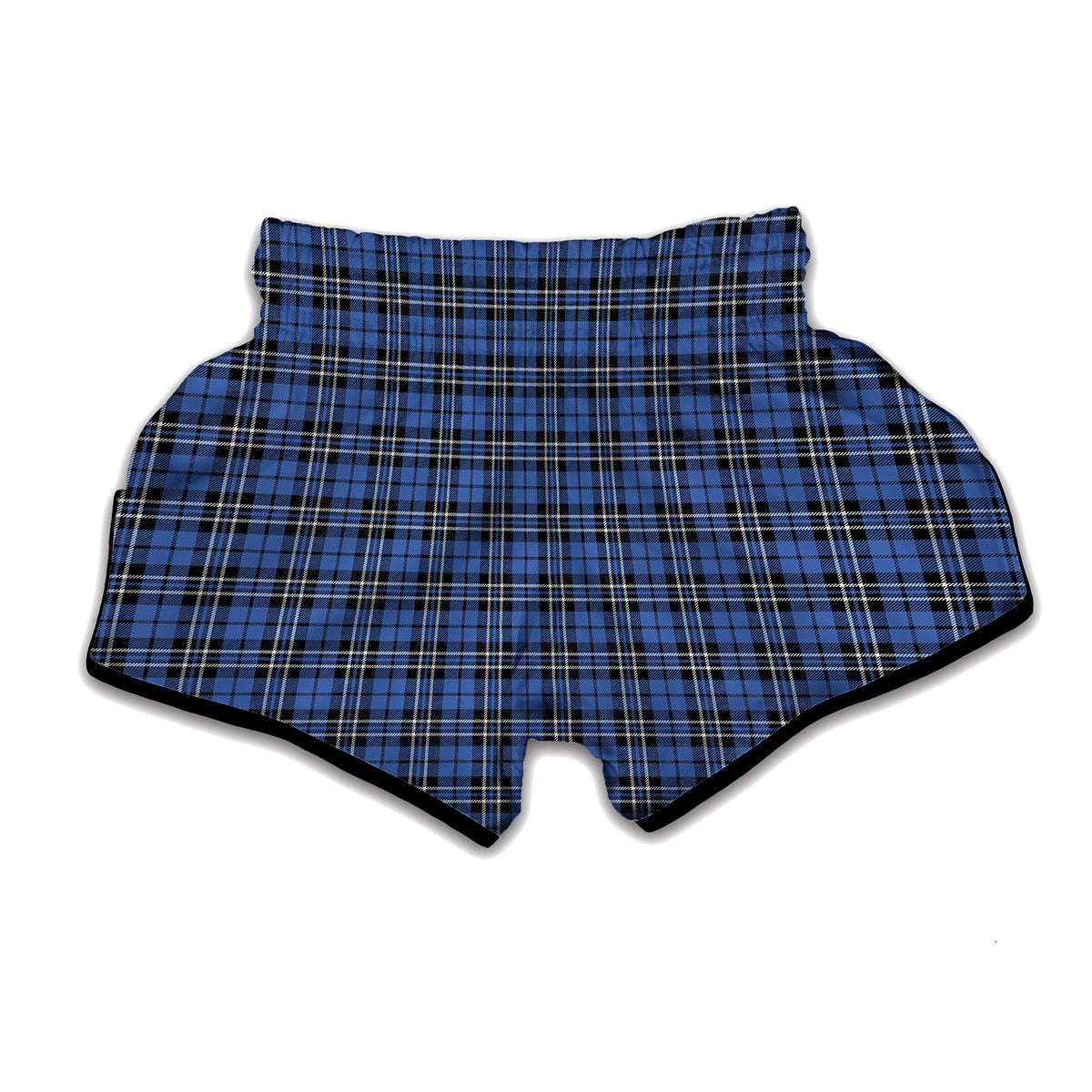 Black And Blue Tartan Pattern Print Muay Thai Boxing Shorts