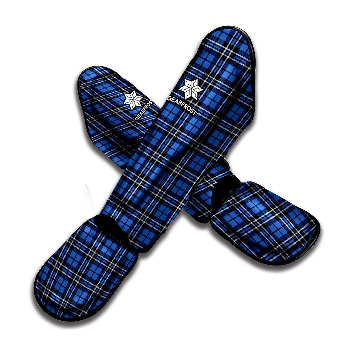 Black And Blue Tartan Pattern Print Muay Thai Shin Guard