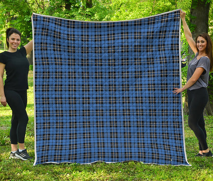 Black And Blue Tartan Pattern Print Quilt