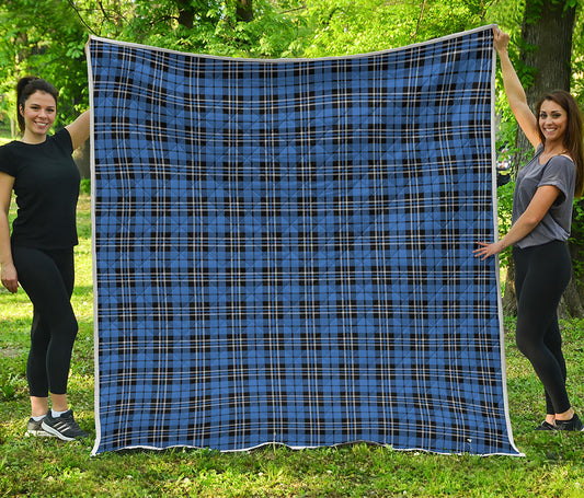 Black And Blue Tartan Pattern Print Quilt