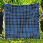 Black And Blue Tartan Pattern Print Quilt