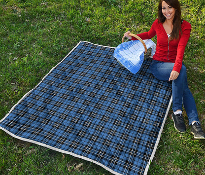 Black And Blue Tartan Pattern Print Quilt