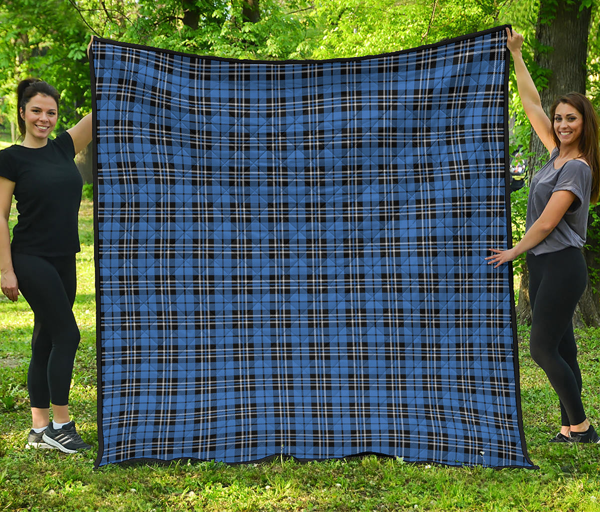Black And Blue Tartan Pattern Print Quilt