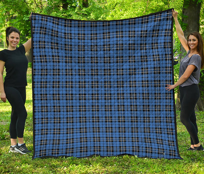Black And Blue Tartan Pattern Print Quilt