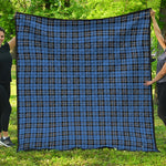Black And Blue Tartan Pattern Print Quilt