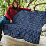 Black And Blue Tartan Pattern Print Quilt