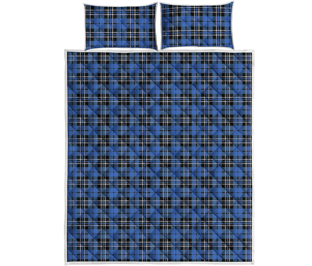 Black And Blue Tartan Pattern Print Quilt Bed Set